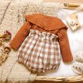 100% Cotton Knitted Long-sleeve Splicing Plaid Print Baby Romper Cameo brown image 2
