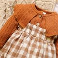 100% Cotton Knitted Long-sleeve Splicing Plaid Print Baby Romper Cameo brown