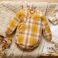 100% Cotton Yellow Plaid V Neck Long-sleeve Baby Romper Yellow image 1