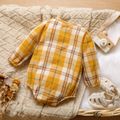 100% Cotton Yellow Plaid V Neck Long-sleeve Baby Romper Yellow image 4