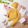 3pcs Baby Solid Waffle Button Down Long-sleeve Outfits Set Pink image 2