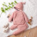 3pcs Baby Solid Waffle Button Down Long-sleeve Outfits Set Pink image 1
