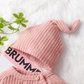 3pcs Baby Solid Waffle Button Down Long-sleeve Outfits Set Pink