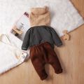 100% Cotton 2pcs Baby 3D Ears Long-sleeve Fleece Hoodie and Trousers Set Coffee image 3