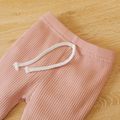 2pcs Baby Solid Ruffle Long-sleeve Button Down Ribbed Cotton Top and Bell Bottom Pants Set Pink