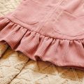 2pcs Baby Floral Print Ruffle Long-sleeve Corduroy Romper and Overall Dress Set Pink image 5
