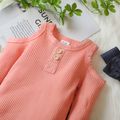 3pcs Baby Off Shoulder Long-sleeve Ribbed Romper and Bell Bottom Jeans Set Pink