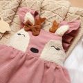 Baby Girl 3D Antlers Pink Ruffle Sleeveless Corduroy Overall Dress Pink