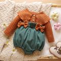 Cable Knit Long-sleeve Splicing Corduroy Bowknot Baby Romper Green image 1