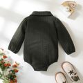 Baby Boy Cable Knit Textured Solid Color Bow tie Button Design Long-sleeve Romper Green image 2