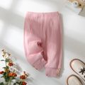 Baby Girl/Boy Button Design Ribbed Elasticized Pants Pink