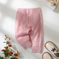 Baby Girl/Boy Button Design Ribbed Elasticized Pants Pink