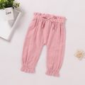 100% Cotton Solid Bow and Ruffle Decor Casual Pants Harem Pants Pink image 1