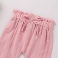 100% Cotton Solid Bow and Ruffle Decor Casual Pants Harem Pants Pink image 2