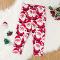 3-piece Toddler Girl Christmas Santa Embroidered Long-sleeve Tee, Elasticized Pants and Scarf Set Color block