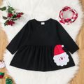 3-piece Toddler Girl Christmas Santa Embroidered Long-sleeve Tee, Elasticized Pants and Scarf Set Color block