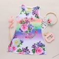 Kid Girl Pretty Unicorn and Flower Print Sleeveless Dress Multi-color image 3