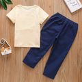 2-piece Toddler Boy 100% Cotton Letter Print Colorblock T-shirt and Solid Pants Set Color block image 2