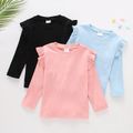 Toddler Girl Ruffled Casual Solid Ribbed Long-sleeve Top Pink