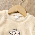 2-piece Toddler Girl Giraffe Embroidered Fuzzy Pullover and Solid Pants Set Apricot