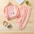 2-piece Toddler Girl Cat Pattern Fuzzy Pullover and Pink Pants Set Light Pink