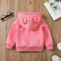 Toddler Girl Ear Design Solid Hoodie Sweatshirt Pink