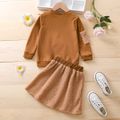 2-piece Toddler Girl Cat Pattern Pullover and Fuzzy Skirt Brown