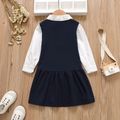 Toddler Girl Fake Two Piece Button Design Preppy style Long-sleeve Pleated Dress Navy