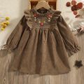 Toddler Girl 100% Cotton Floral Embroidered Ruffle Collar Long-sleeve Dress Ginger