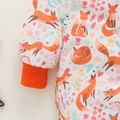 All Over Cartoon Fox Print Orange Baby Long-sleeve Hooded Jumpsuit Orange