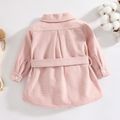 Pink Plaid Lapel Button Down Belted Long-sleeve Baby Wool Blend Coat Pink