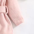 Pink Plaid Lapel Button Down Belted Long-sleeve Baby Wool Blend Coat Pink