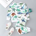 2-piece Toddler Boy Animal Dinosaur Print Pullover and Elasticized Pants Set White