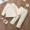 2-piece Toddler Girl Button Design Textured Solid Color Sweatshirt and Pants Set Pale Yellow