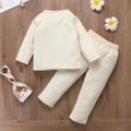 2-piece Toddler Girl Button Design Textured Solid Color Sweatshirt and Pants Set Pale Yellow
