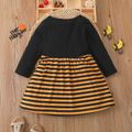 Toddler Girl Halloween Pumpkin Print Stripe Splice Long-sleeve Dress Color block