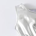 Toddler Girl Bowknot Mesh Design Laser Metallic Silver Sleeveless Party Dress SILVERGRAY image 4