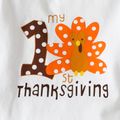 Thanksgiving Day 3pcs Baby Girl 95% Cotton Long-sleeve Turkey & Letter Print Top and Polka Dot Flared Pants with Headband Set White image 3