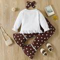 Thanksgiving Day 3pcs Baby Girl 95% Cotton Long-sleeve Turkey & Letter Print Top and Polka Dot Flared Pants with Headband Set White image 2