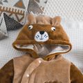 Baby Boy Lion & Letter Embroidered 3D Ears Hooded Long-sleeve Thermal Fuzzy Jumpsuit Brown image 3