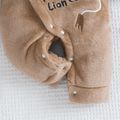 Baby Boy Lion & Letter Embroidered 3D Ears Hooded Long-sleeve Thermal Fuzzy Jumpsuit Brown image 5