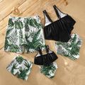 Tropical Plants Print Flounced Family Matching Swimsuits White
