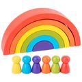 Baby Rainbow Waldorf Wooden Toy Montessori Rainbow Building Blocks Wood Jenga Game Kids Early Educational Toy Multi-color