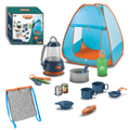 16pcs Kids Camping Tent Set Tableware Outdoor Play House Camping Kit Outdoor Campfire Toy Set Blue