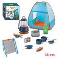 16pcs Kids Camping Tent Set Tableware Outdoor Play House Camping Kit Outdoor Campfire Toy Set Blue image 1