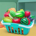 16Pcs BPA Free Plastic Cutting Play Food Toy Kids Cuttable Fruits Vegetables Set with Knives & Cutting Board & Plates (Knife Color Random) Color-A image 3