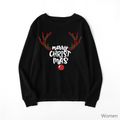 Merry Christmas Deer Series Cotton Family Matching Sweatshirts Black