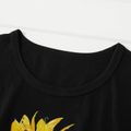 Sunflower Print Pattern Black Cotton Tops for Mom and Me Black