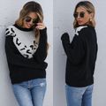 Leopard Panel Long-sleeve Knit Sweater Black