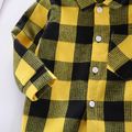 Toddler Boy 100% Cotton Lapel Collar Button Design Long-sleeve Plaid Shirts Yellow